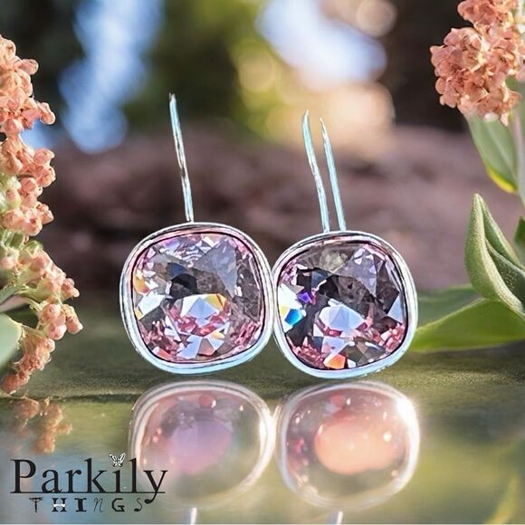 Handcrafted Jewelry - Handcrafted earrings with sparkly light rose Swarovski crystal
